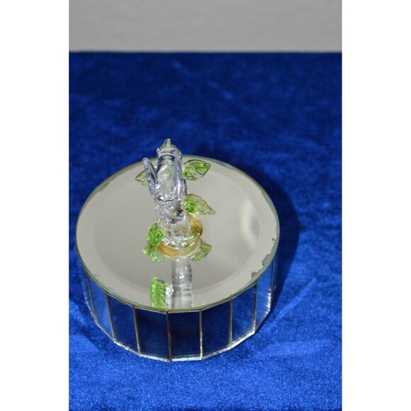 Vintage Clear Glass Hummingbird Mirrored Music Rotating Box Green Leaves READ - Picture 5 of 13